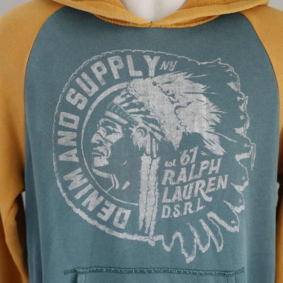 Ralph Lauren Denim and Supply Men's Two-Toned Green Hoodie Vintage Size Medium - Picture 4 of 5